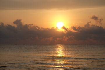Seascape in evening , sunset over sea.