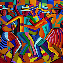 Central American dancers painting generated with Artificial Intelligence