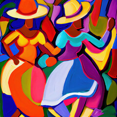 Obraz premium Central American dancers painting generated with Artificial Intelligence