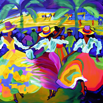 Central American dancers painting generated with Artificial Intelligence