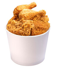 Fried chicken isolated on white bucket , Fried chicken on paper box for delivery PNG File.