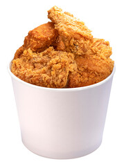 Fried chicken isolated on white bucket , Fried chicken on paper box for delivery PNG File.