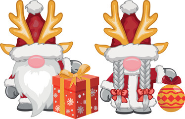 Cartoon Christmas gnome boy and girl Isolated on white background. Christmas and Happy New Year clipart. Santa Claus Gnomes.	