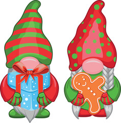 Cartoon Christmas gnome boy and girl Isolated on white background. Christmas and Happy New Year clipart. Santa Claus Gnomes.