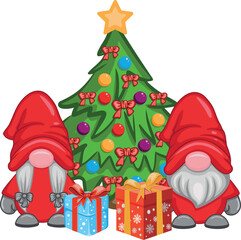 Cartoon Christmas gnome boy and girl Isolated on white background. Christmas and Happy New Year clipart. Santa Claus Gnomes.	