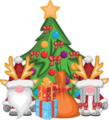 Cartoon Christmas gnome boy and girl Isolated on white background. Christmas and Happy New Year clipart. Santa Claus Gnomes