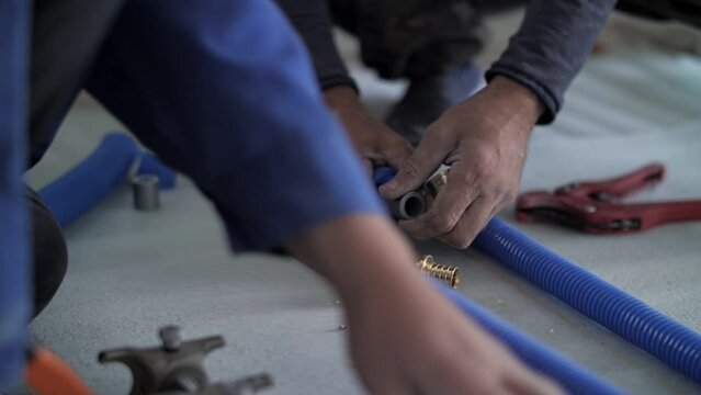 installation of tubes and fittings in the new apartment