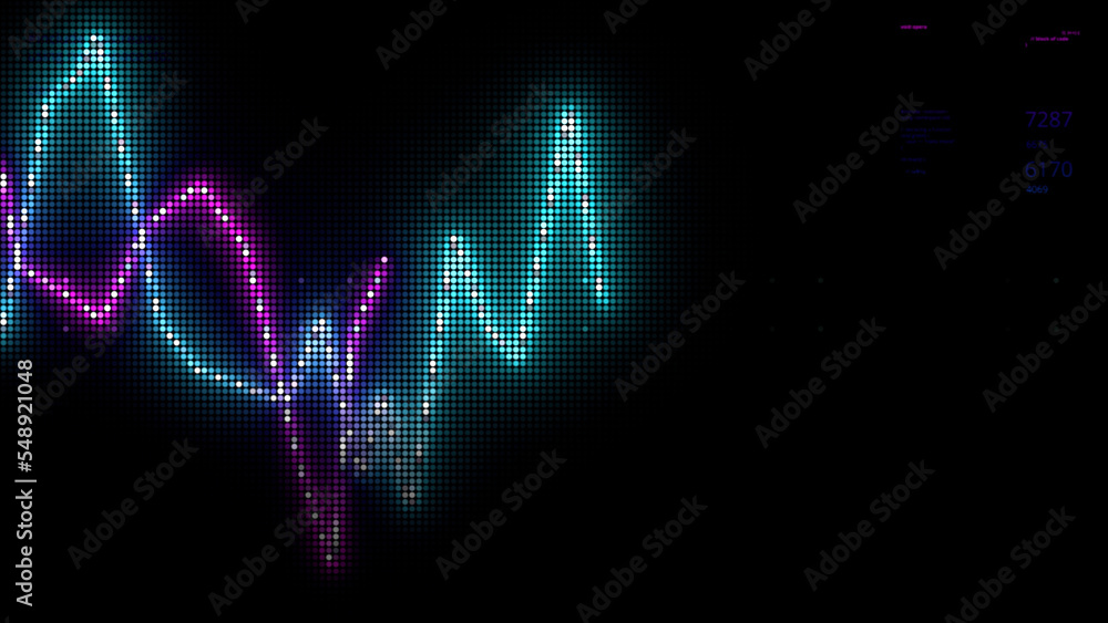Poster digital animated cryptocurrency graph on timeline with dynamic movement of neon lines. motion. follo