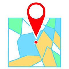 Red pin sign with simple map on white background. Great location markers for navigation. Vector illustration