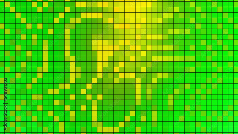 Poster red and green. motion.small multi-colored squares in animation that shimmer with brilliant colors in