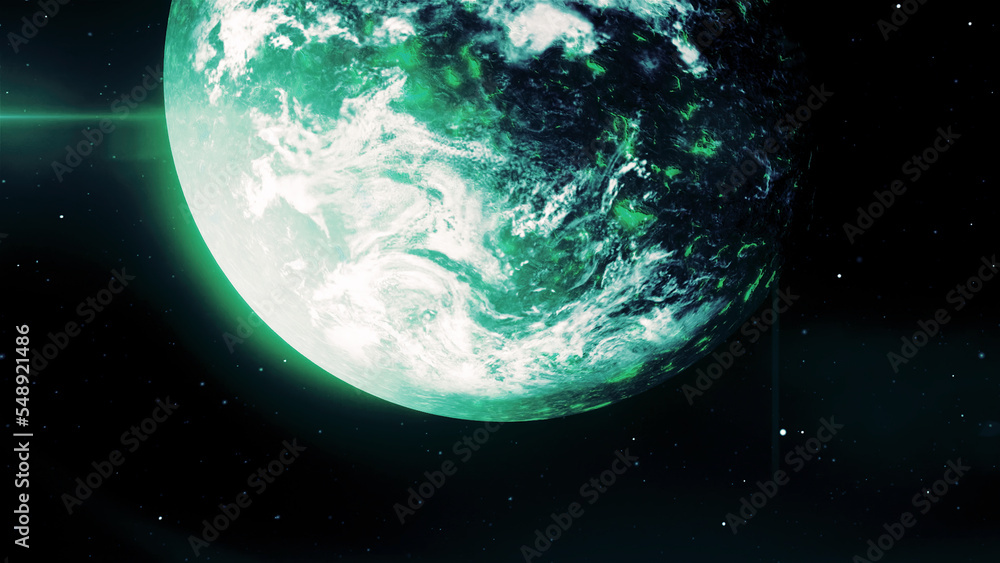 Poster beautiful view of outer space. motion . the bright planet in the animation rotates around its axis.