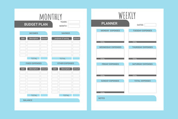 Week month planner in simple style on blue background. Business time concept. New year. Planner template. Day month year time concept. Education concept. Table schedule grid.