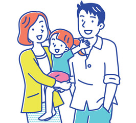 子どもを抱っこするお母さんと3人家族のイメージ