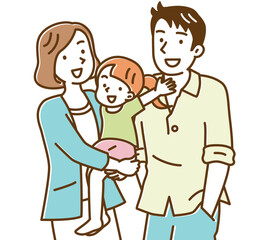 子どもを抱っこするお母さんと3人家族のイメージ