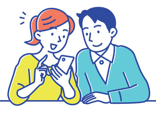 Fototapeta premium スマホであれこれショッピングする若い夫婦