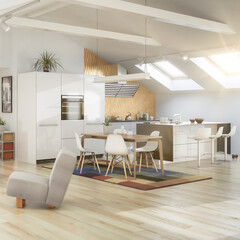 Sonnige Dachwohnung im Loft Ausbau (Detail) - 3D Visualisierung