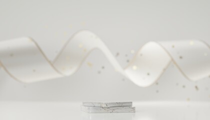 3D luxury white marble gold podium or white dais stage. elegant podium mock-up stand product scene background. 3d podium stage illustration render.