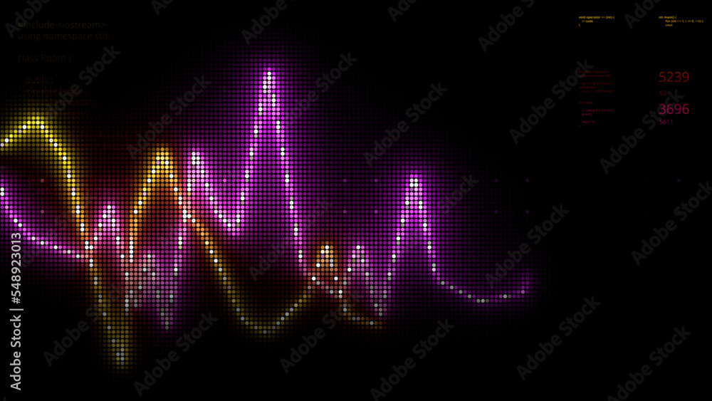 Poster bright multi - colored lines of the graph . motion . animation showing the falling and rising dollar