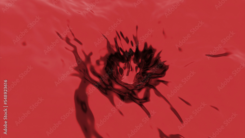 Poster moving flow of colored liquid with glare. design. animation with moving 3d liquid and shadows on sur