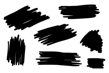 Hand drawn Scribble line brush strokes set. Doodle style sketched Elements