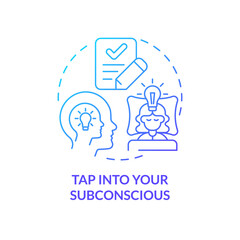 Tap into your subconscious blue gradient concept icon. Removing barriers to inspiration tip abstract idea thin line illustration. Isolated outline drawing. Myriad Pro-Bold font used