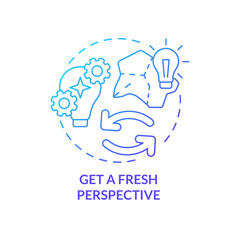 Get fresh perspective blue gradient concept icon. Generating ideas. Break through creative block tip abstract idea thin line illustration. Isolated outline drawing. Myriad Pro-Bold font used