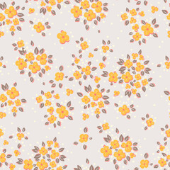 Seamless vintage pattern. Small yellow flowers on a light background. Vector texture. Fashionable print for textiles and wallpaper.