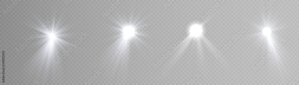Poster set of spotlights isolated on transparent background. vector glowing light effect with rays.
