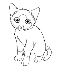 Little Siamese Cat Cartoon Animal Illustration BW