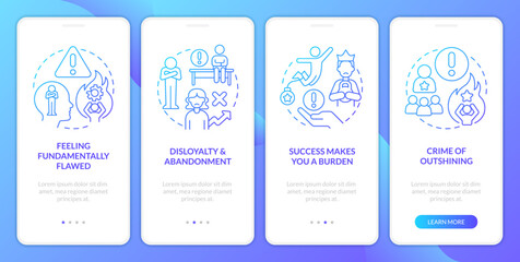 Hidden personal limitations blue gradient onboarding mobile app screen. Walkthrough 4 steps graphic instructions with linear concepts. UI, UX, GUI template. Myriad Pro-Bold, Regular fonts used
