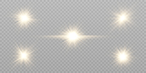 Bright flash of light and glare. Light beam. Beautiful light flashes. New star. Sun. Editable vector.