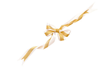 beautiful white and gold bow on a transparent background