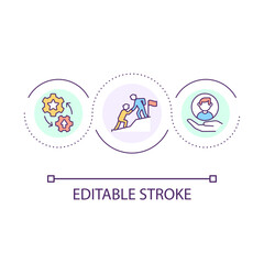 Teamwork loop concept icon. Supportive partner. Friendly work environment. Togetherness abstract idea thin line illustration. Isolated outline drawing. Editable stroke. Arial font used