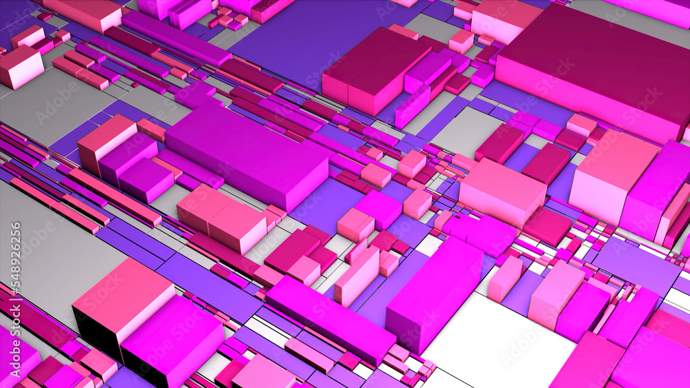Poster abstract cubic background with different 3d shapes expanding into the sides. motion. geometric shape