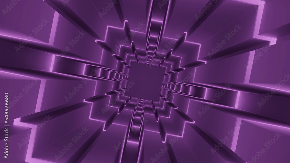 Poster rotating square tunnel with flashing end. design. geometric square tunnel with lines. lines and squa