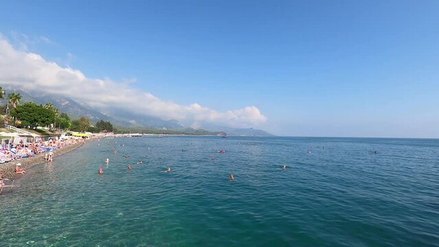 Panorama of beach at first line at Kemer, Antalya, Turkey