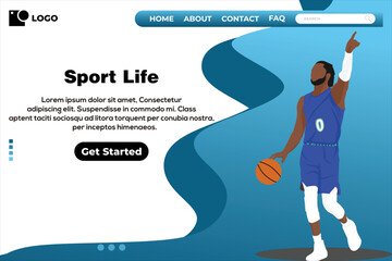 Basketball sport life landing page design template