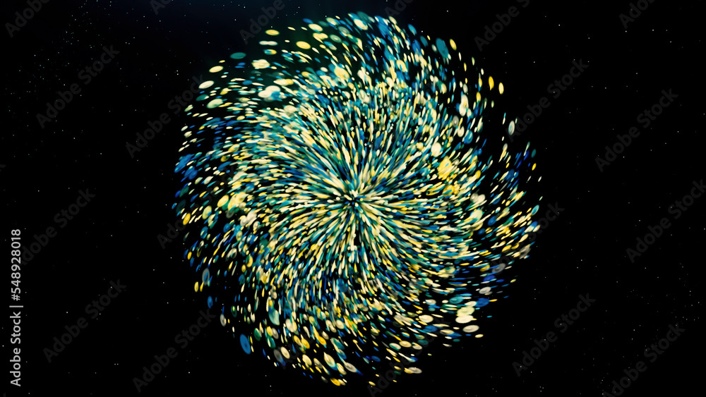 Poster turquoise funnel. motion. animation in which multicolored rays disappear into the portal .