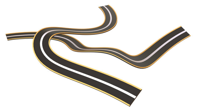 Winding curved road or two lane highway with markings isolated icons set
