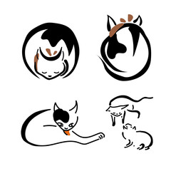 Fototapeta premium ゆるかわな猫のイラスト 鍬形蕙斎 絵師 錦絵 日本画 墨絵 江戸時代