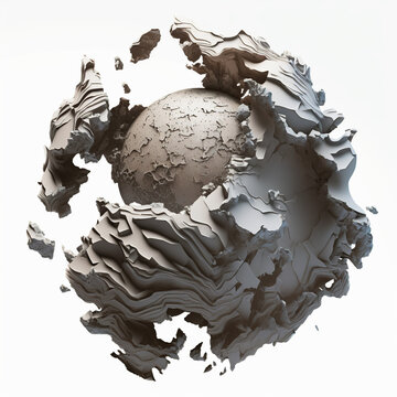 Isolated Earth Globe With Texture And Layers On A White Background, Generative Ai