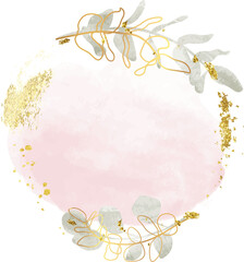 Watercolor leaf branch gold frame