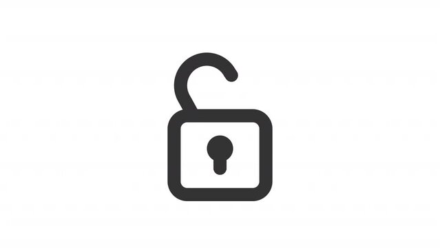 Animated open lock line ui icon. Private data access. Seamless loop HD video with alpha channel on transparent background. Outline isolated user interface element motion graphic animation