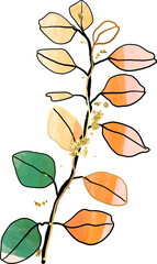 Watercolor leaf branch gold line art