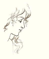 Pencil drawing. Eve face profile