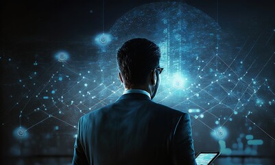 Illustration about back view of business man. Made by AI.