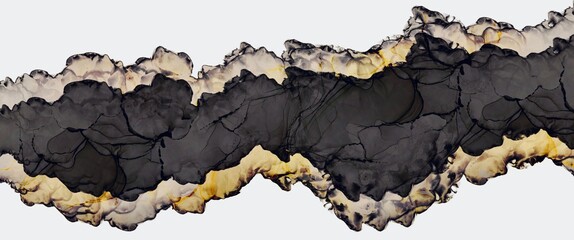 Minimal alcohol ink background with dark gray accent, free white copy space, smoke layered texture, clean elegant hand painted artwork, old yellow accent, original wallpaper, graphic for brochure	