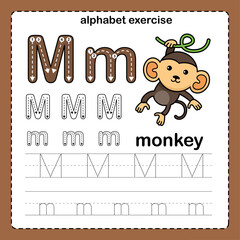 Alphabet Letter  M - Monkey exercise with cartoon vocabulary illustration, vector