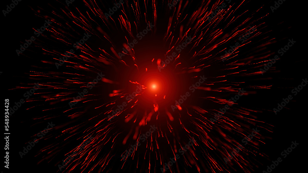 Poster black background . motion . red bright fireworks in animation that seems to explode in the sky and s