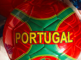 Portugal soccer ball in national colors red yellow and green